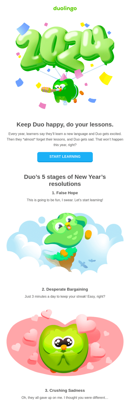 Duolingo New year email